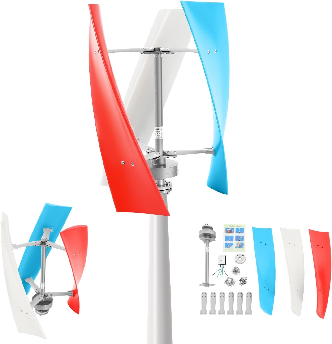 400W Wind Turbine Generator Kit, 12V Vertical Helix Wind Power System with Controller, 3 Blades, for Marine, RV, Home, Outdoor Energy, Garden, Hybrid Solar Wind System, Portable, for DIY Users