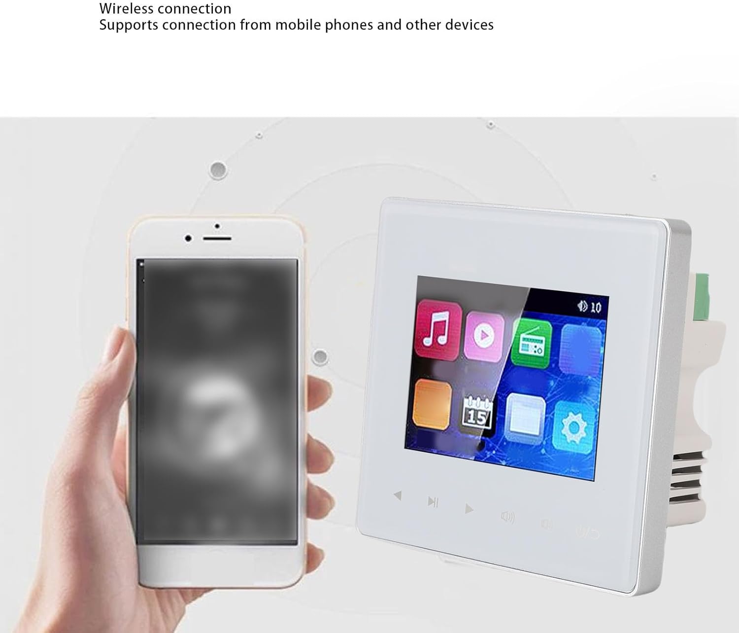 PUSOKEI Wall Mount Music Amplifier, 2.8 inch Smart Ceiling Speaker Background Music Controller with HD Touch Screen, Bluetooth, FM Radio, Timer and Multi Format Support