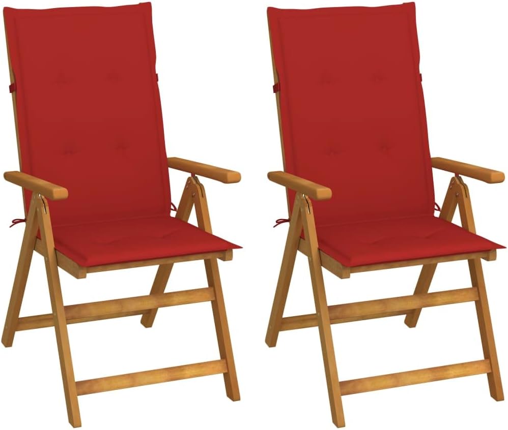 Patio Reclining Chairs 2 pcs with Cushions Solid Acacia Wood,Comfortable Reclining Acacia Wood Patio Chairs with Cushions for Enhanced Outdoor Relaxation Outdoor Furniture, Outdoor Chairs