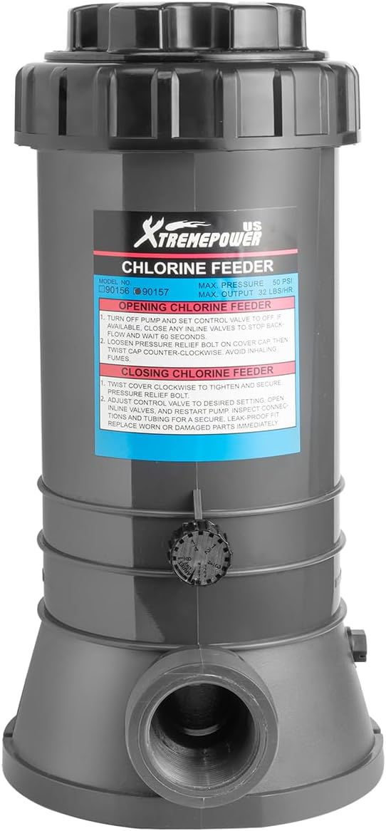 XtremepowerUS Inline Automatic Chlorinator Chemical Chlorine Feeder for Above Ground Pool, Inground Swimming Pool Chlorine Dispenser Tablet in-line Auto Chlorinator 3-Inch