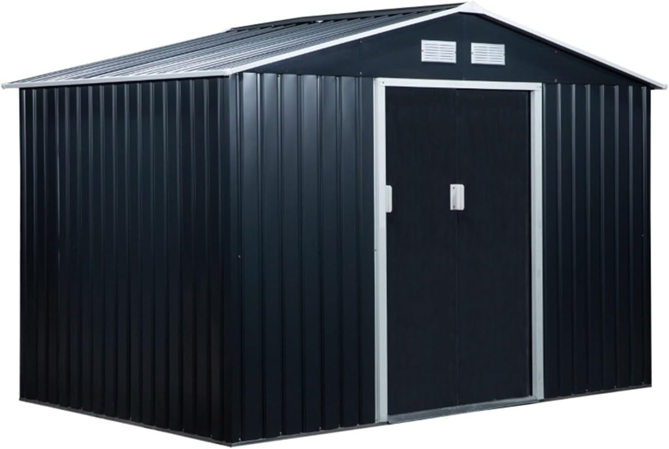 Garden Sheds Metal Garden Tool Shed with Double Sliding Doors, 4 Air Vents, and Steel Frame, Dark Grey for Outdoor Backyard Outdoor Storage Sheds