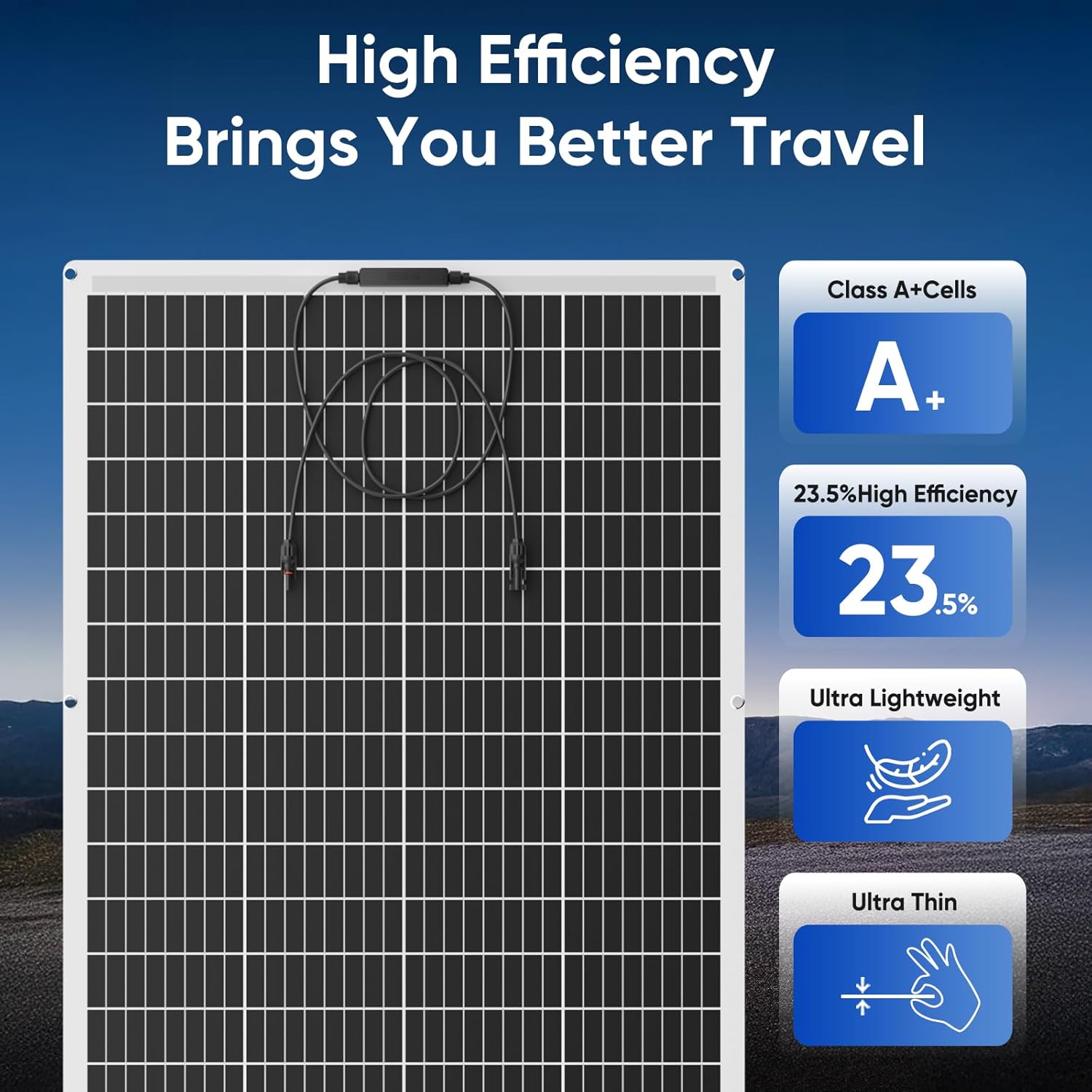 200 Watt Flexible Solar Panel 23% High Efficiency 12v Monocrystalline Lightweight Semi Flexible Bendable Off-Grid Charger for Rv Boat Uneven Surfaces (200w*6)