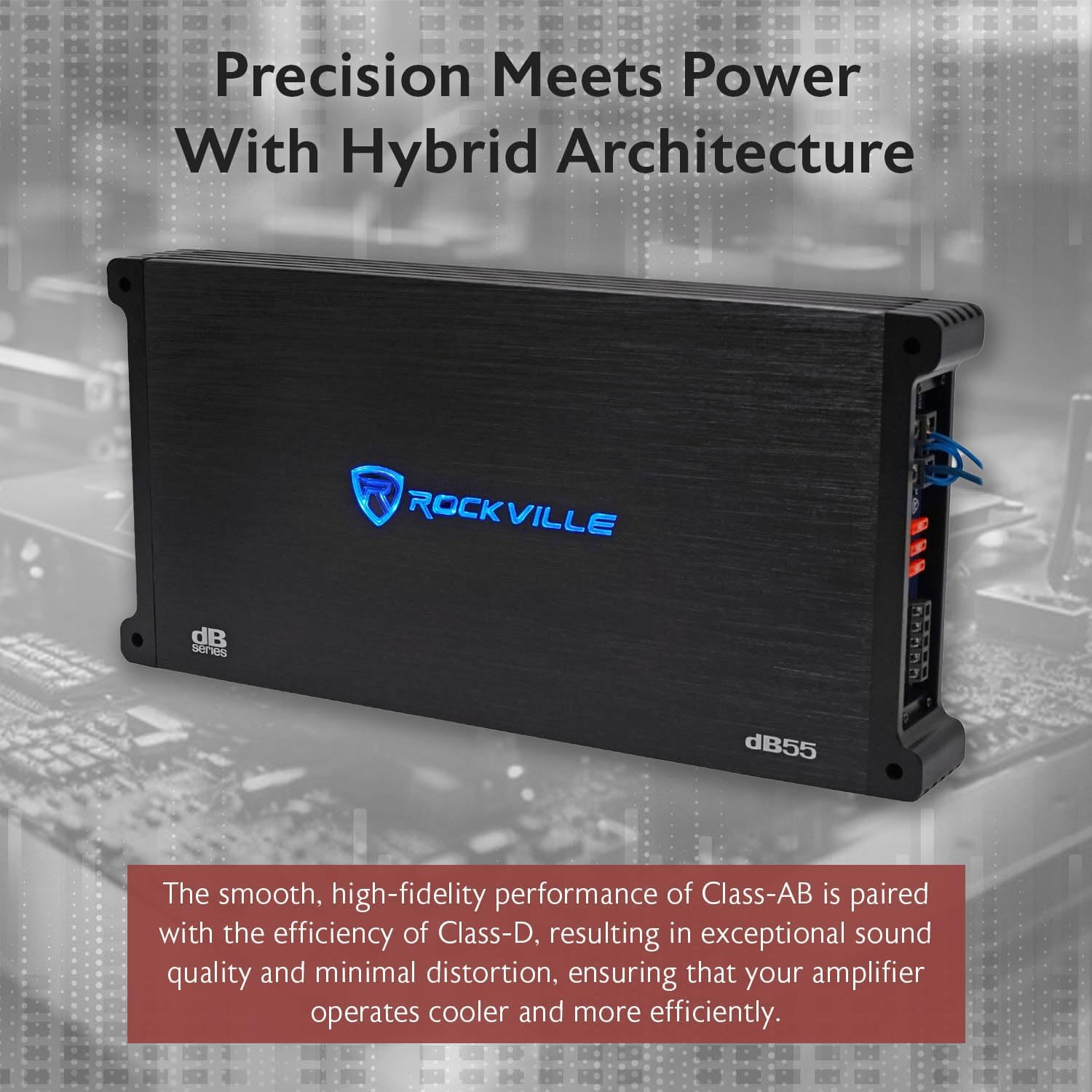 Rockville dB55 4000W 5-Channel 2-Ohm Car Amplifier, High-Speed MOSFET, Adjustable Crossover, LED, Remote Sub Control, Perfect for Car Audio and Subs