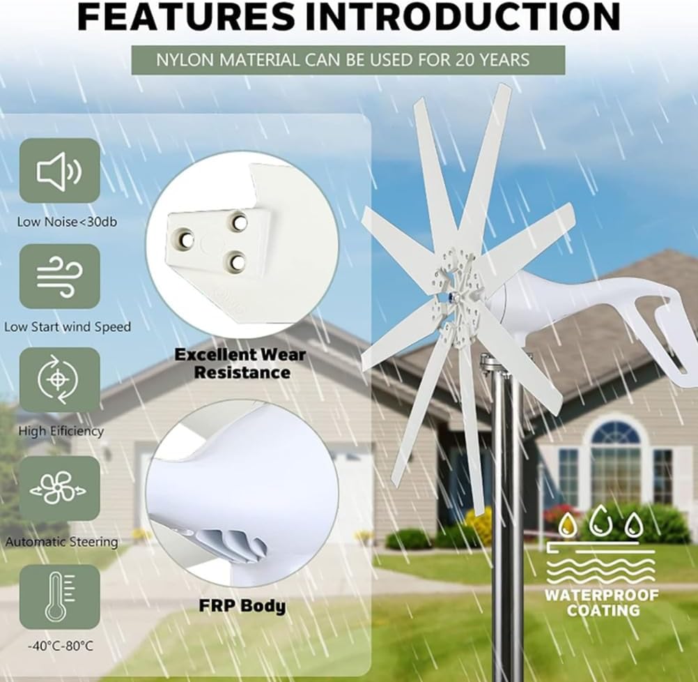 Wind Turbine 8000W DC 12V 24V 48V 220V Wind Turbine Generator, with 8 Blades Wind Turbine Kit with Controller for Boats, Terraces, Cabins Or Mobile Houses Charging,220V