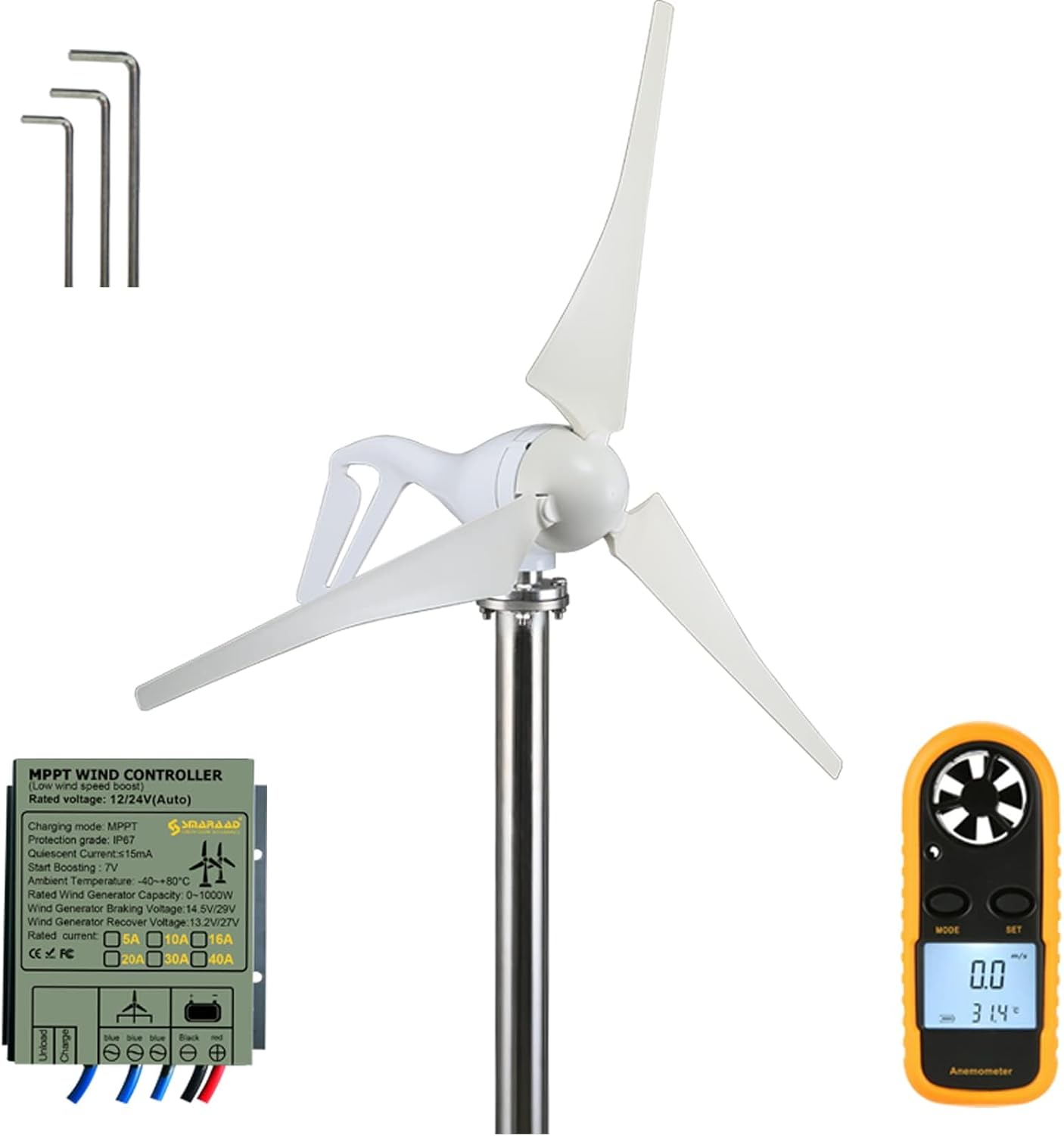 Smaraad Wind Turbine Generator Kit 600W 12V with Charge Controller, Wind Power Generator Kit with 3 Blades for for Marine, RV, Home, Windmill Generator, Hybrid Solar Wind System