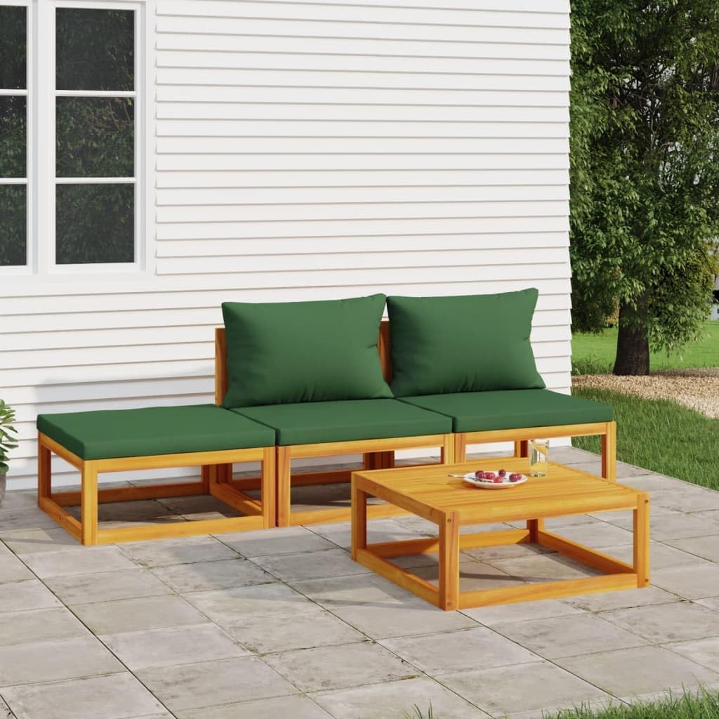 4 Piece Patio Lounge Set with Green Cushions Solid Wood,Luxurious Acacia Wood Patio Lounge Set for Outdoor Relaxation and Comfort Furniture Sets for Patio, Lawn & Garden