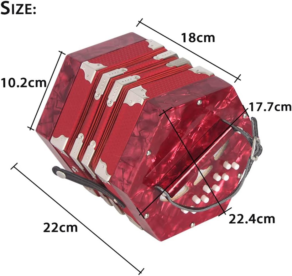 Accordion Acordeon Concertina Acordion Accordion Instrument Anglo-style concertina accordion 20-Button 40-Reed Anglo Style with Carrying Bag Leather Hand Strap Red Pine Red