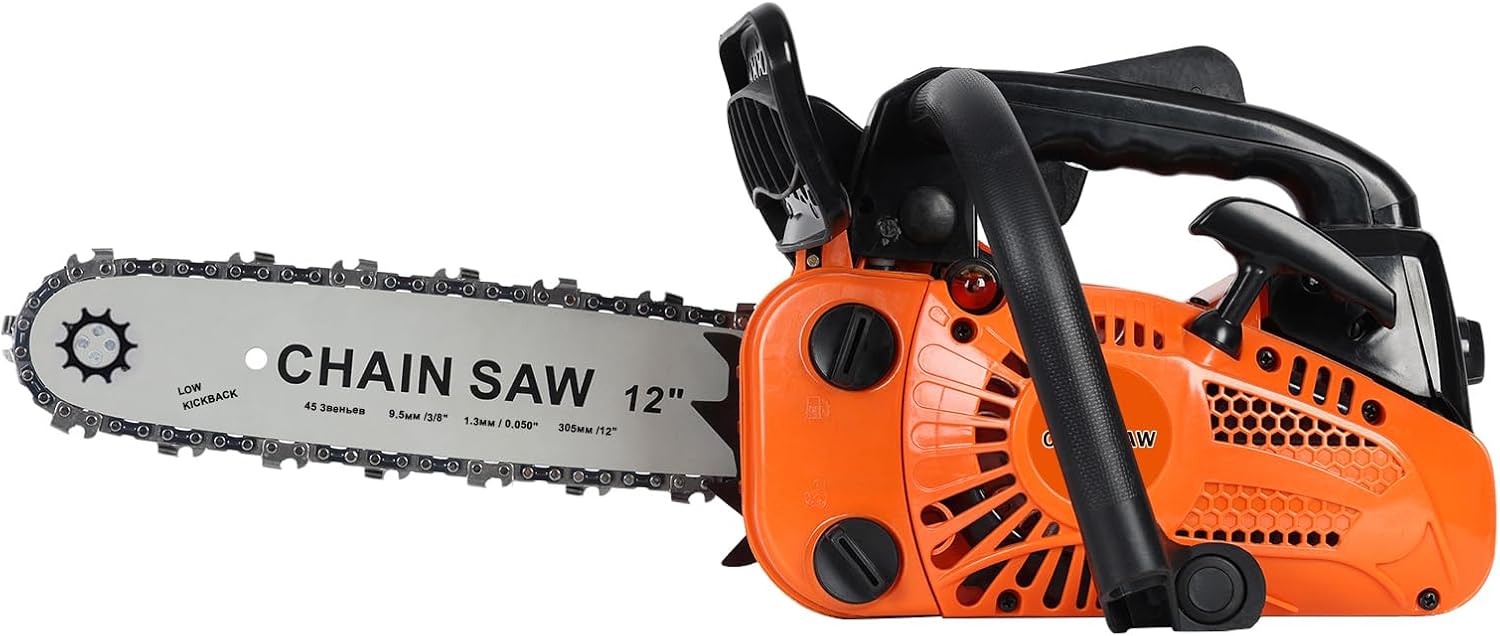 12 Inch Top Handle Gas Chainsaw, 25.4cc 2-Stroke Gas Powered Chain Saw, Max 9800rpm, Cordless Chainsaw for Tree Trimming, Wood Cutting
