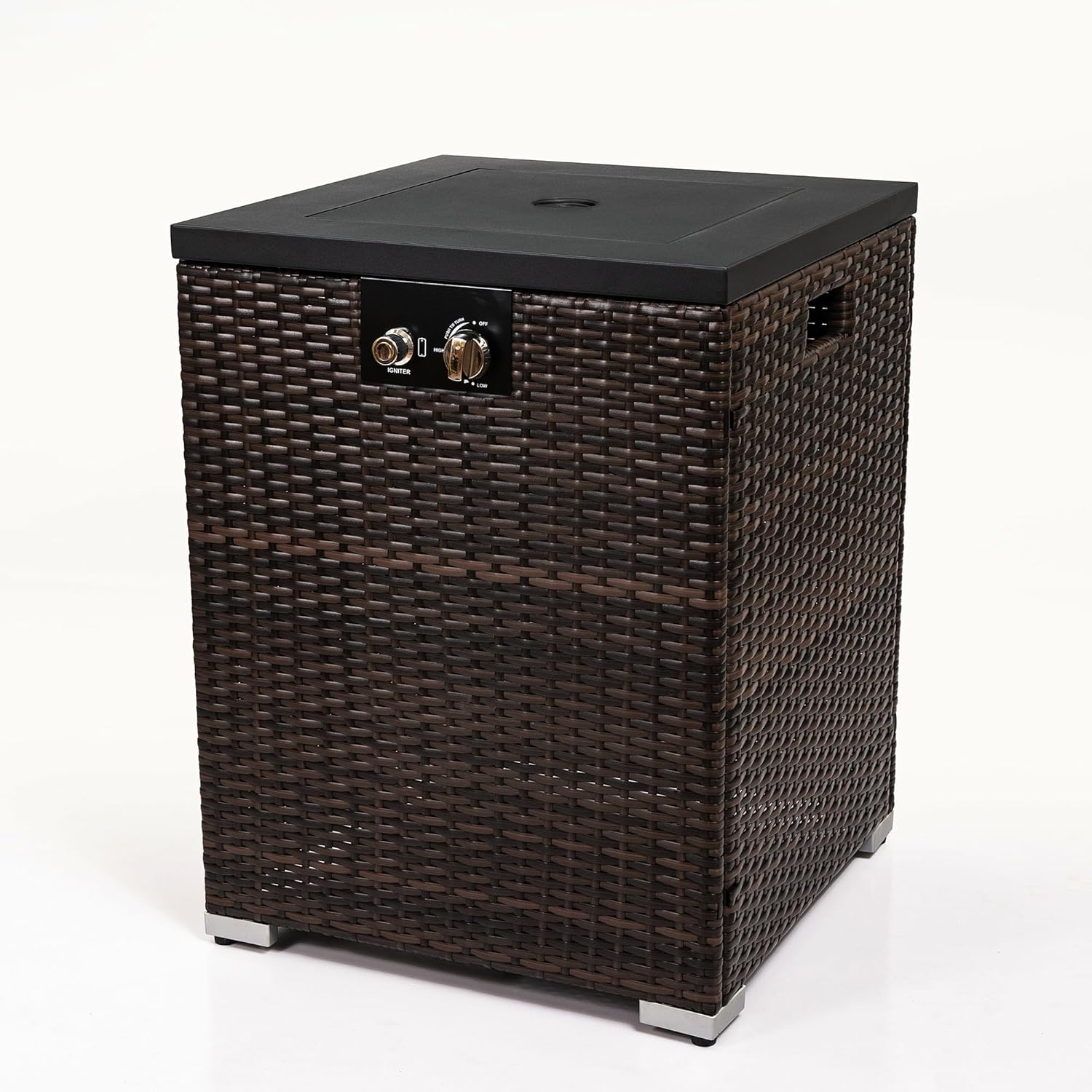 Dark Brown Fire Pit Column with Glass Wind Guard – Outdoor Patio Heater, Stylish Durable Design for Backyard, Deck (1 Doors)