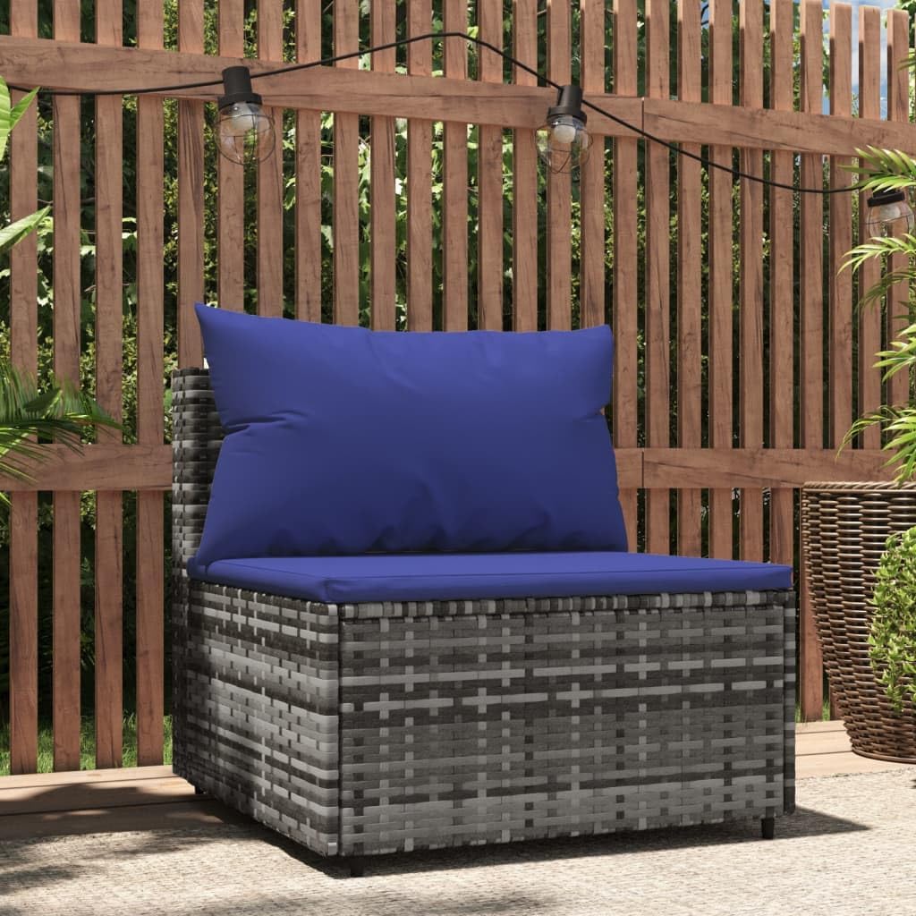 Patio Seating Patio Middle Sofa with Cushions Gray Poly Rattan
