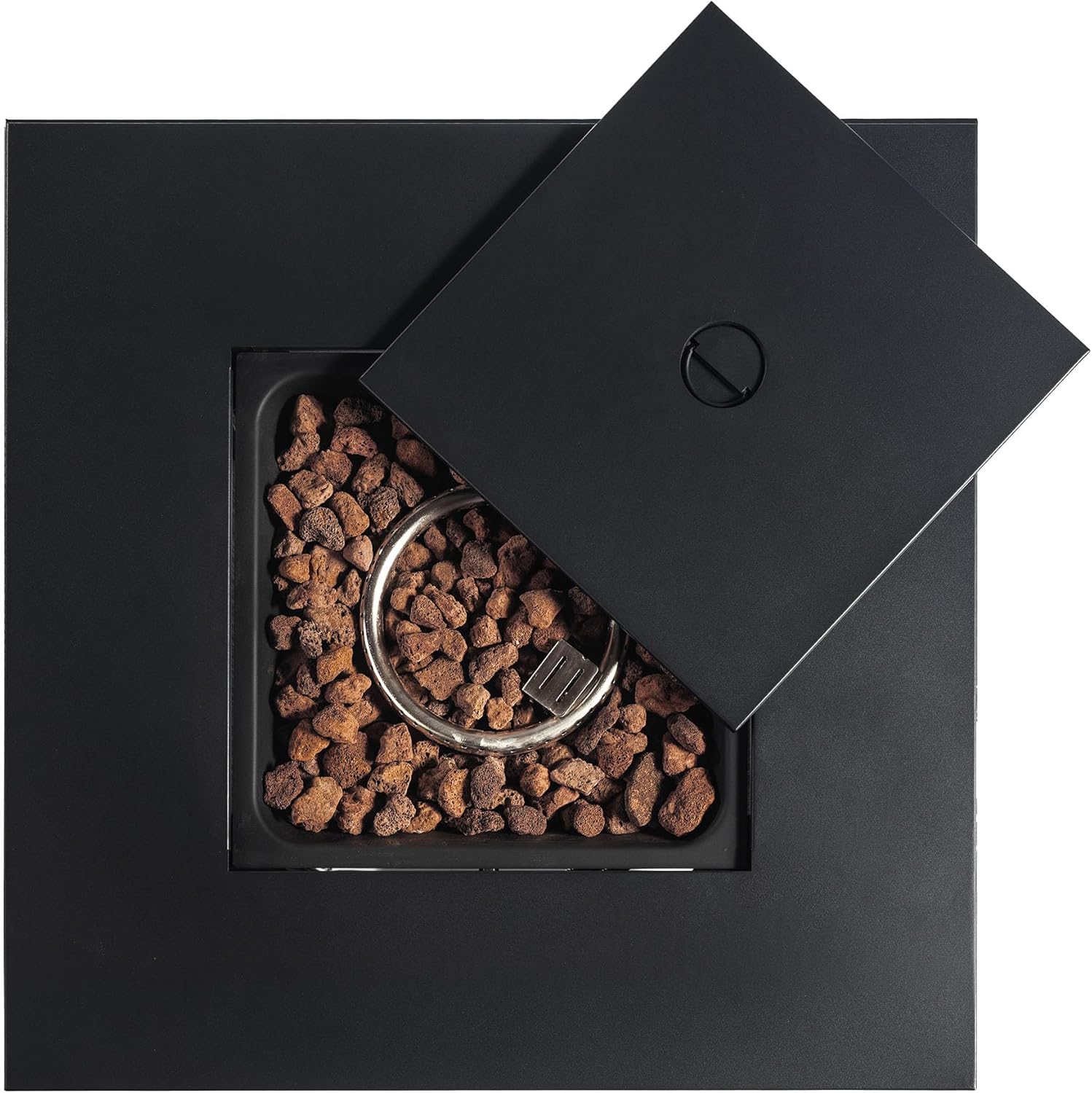 GOWE 40000BTU Square Propane Fire Pit Table Steel Tabletop with Textilene Side Panel, Steel Lid and Rocks