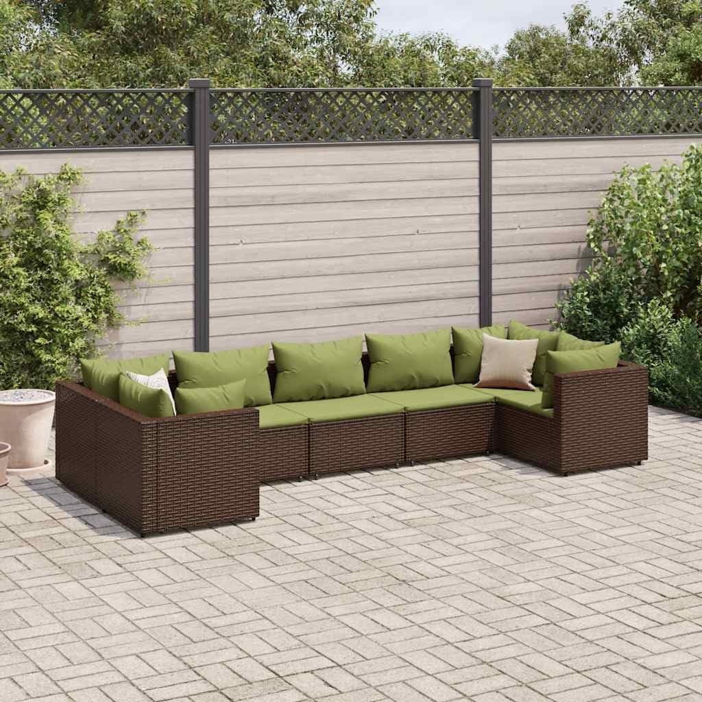 7-Piece Patio Lounge Set, Brown Green PE Rattan Outdoor Sectional Sofa with Cushions, Garden Balcony Terrace Furniture