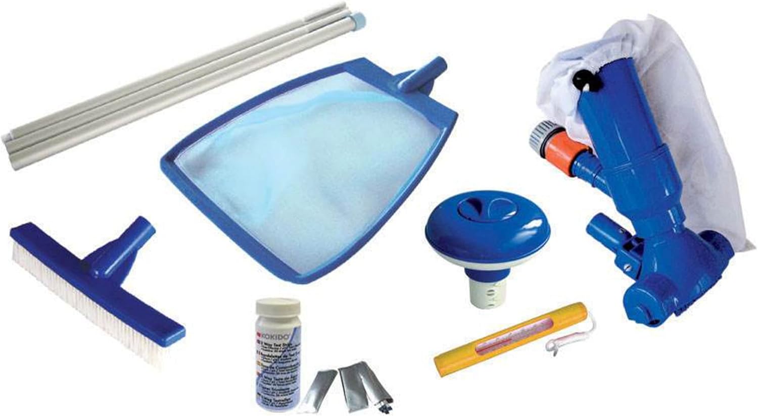 Kokido K483CBX 7 Piece Swimming Pool Starter Maintenance Chlorine Kit w/ Vacuum