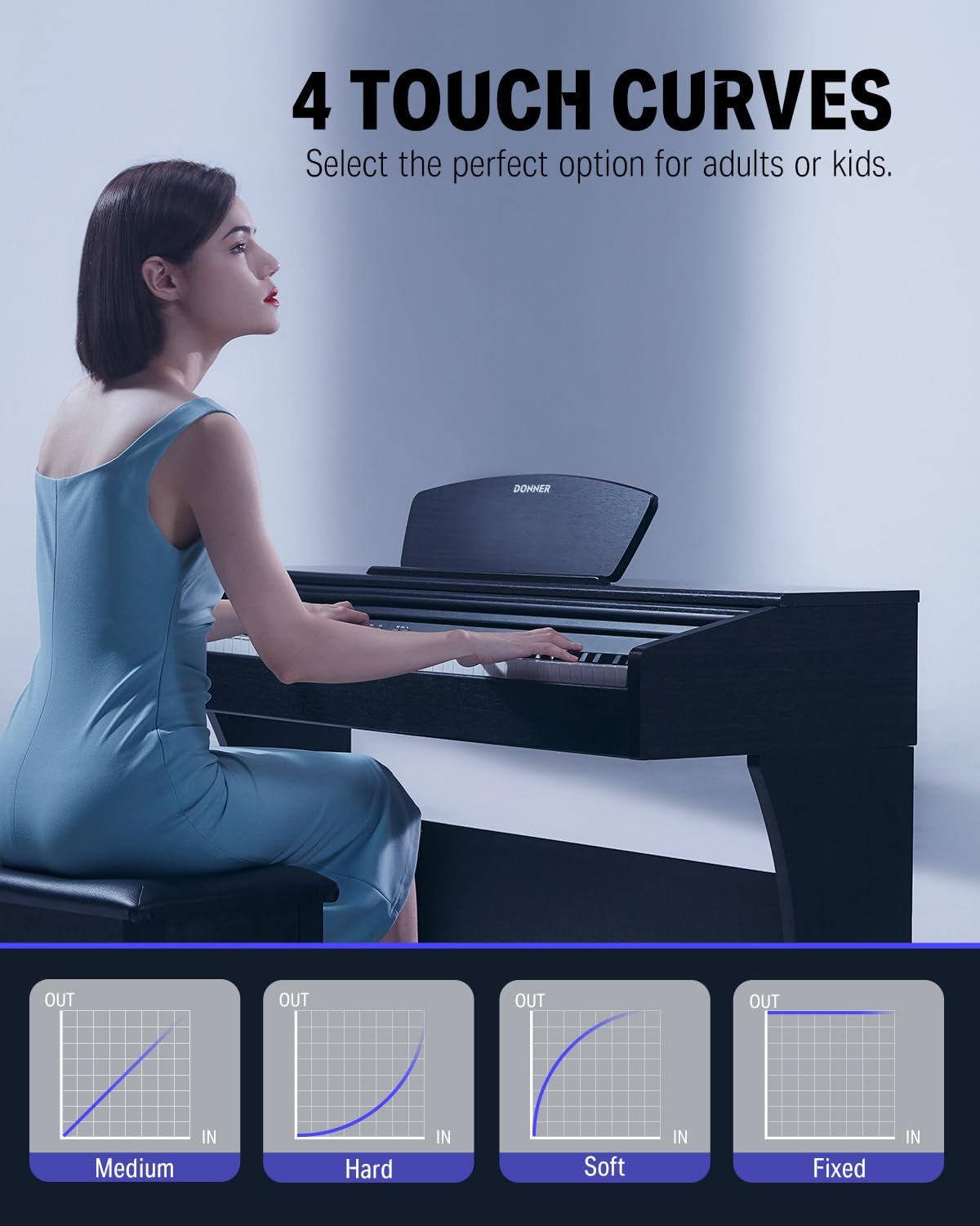 Donner DDP-300 Digital Piano with 88 Graded Hammer Action Weighted Keys, Record, Bluetooth, 10 Voices, 4 Reverb, Speakers, Professional Full Fize Key Keyboard Electric Dark Rose