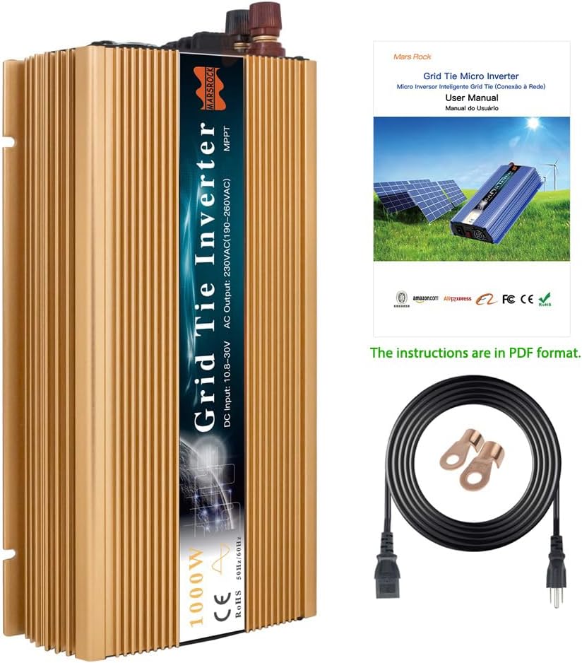 1000W MPPT Pure Sine Wave Grid-Tie Micro Inverter, Converts 20-50V DC to 110V/120V AC, Perfect for Home Solar or Wind Power Systems.