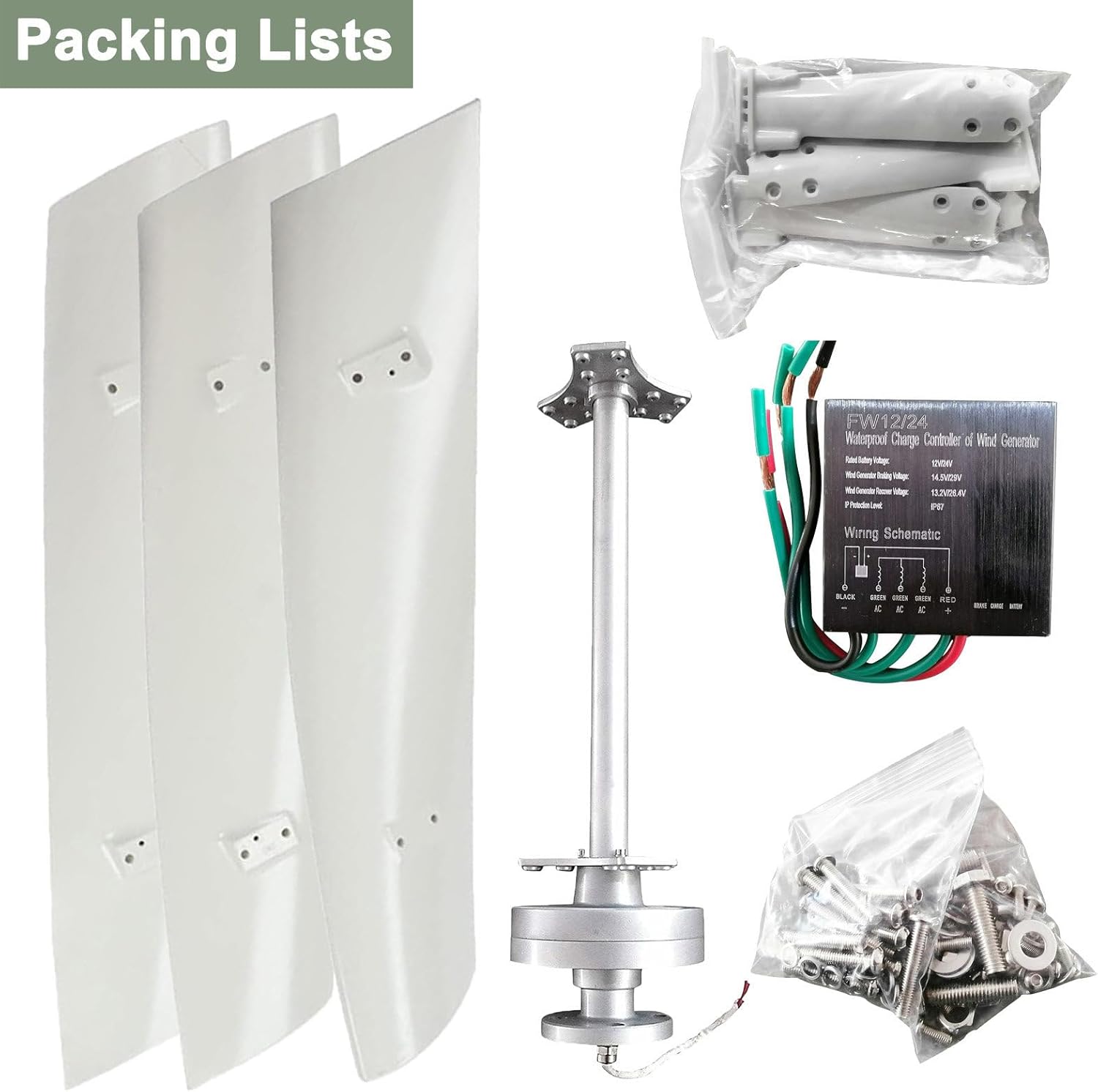 12000W Wind Turbine Generator Kit with MPPT Controller, 12V 24V Vertical Wind Turbine for Home Street Lighting, 3 Blades Low RPM Windmill,24V