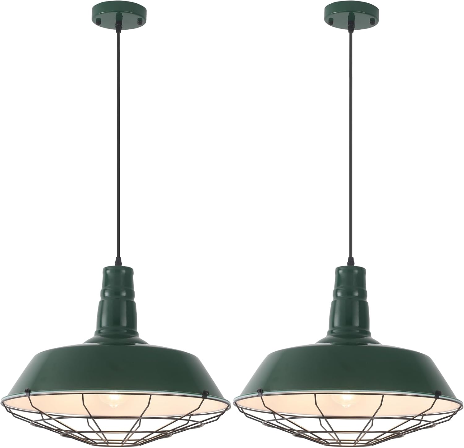 Green Industrial Pendant Lights Kitchen Island, 18.1 Inch Large Pendant Light, Farmhouse Pendant Light with Wire Cage, Barn Pendant 2 Pack, Island Pendant Lights for Kitchen Dining Room