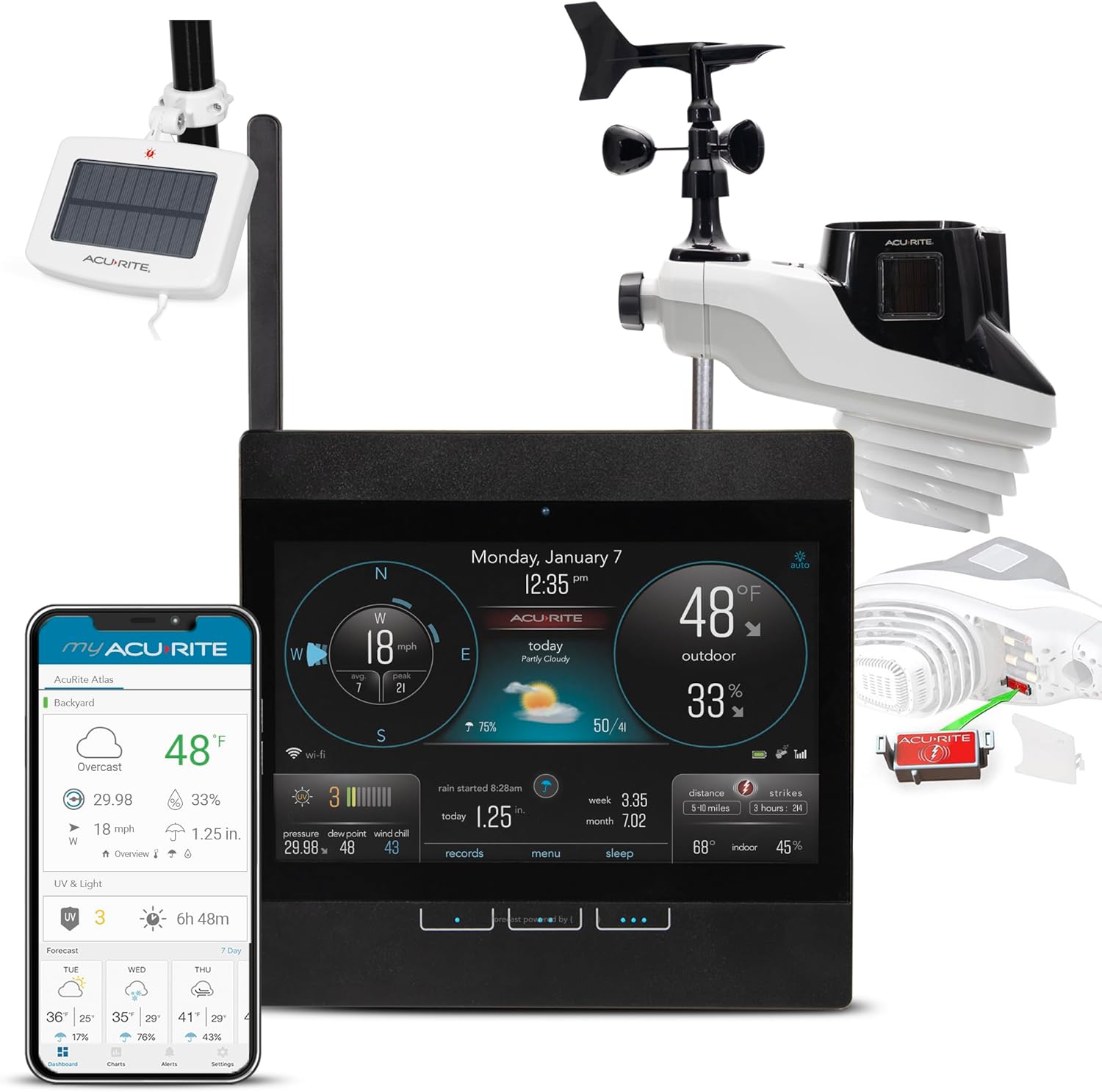 AcuRite Atlas Professional Home Weather Station with WiFi Display and Solar Power Pack for Lightning Detection, Temperature, Humidity, Rain Gauge, and Wind