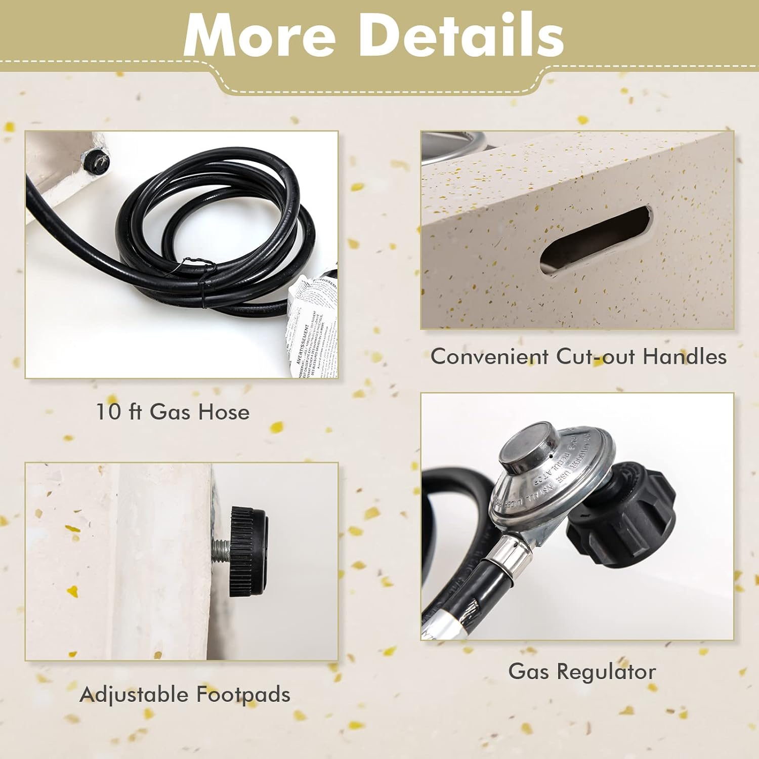 MAT EXPERT 42” Propane Fire Pit Table, 50,000 BTU Terrazzo Rectangle Fire Pit with Lava Rocks & Stainless Steel Burner, Rain Cover, Gas Fire Pits for Outdoor Patio & Backyard, CSA Certified (White)