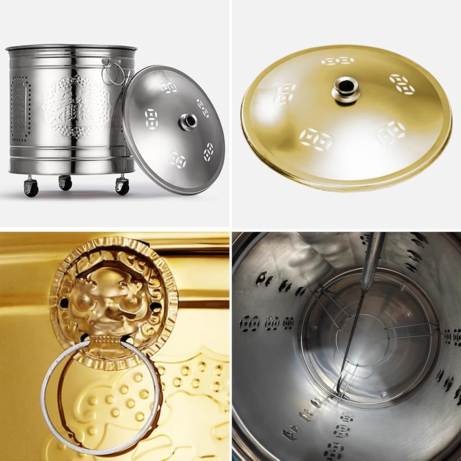 Stainless Steel Incinerator Household with Wheels Stainless Steel Outdoor Burning Barrel Easy to Move Outdoor Fire Pit for Cleanup of Backyard Burning Leaves(Silver,31.5 * 26 cm)