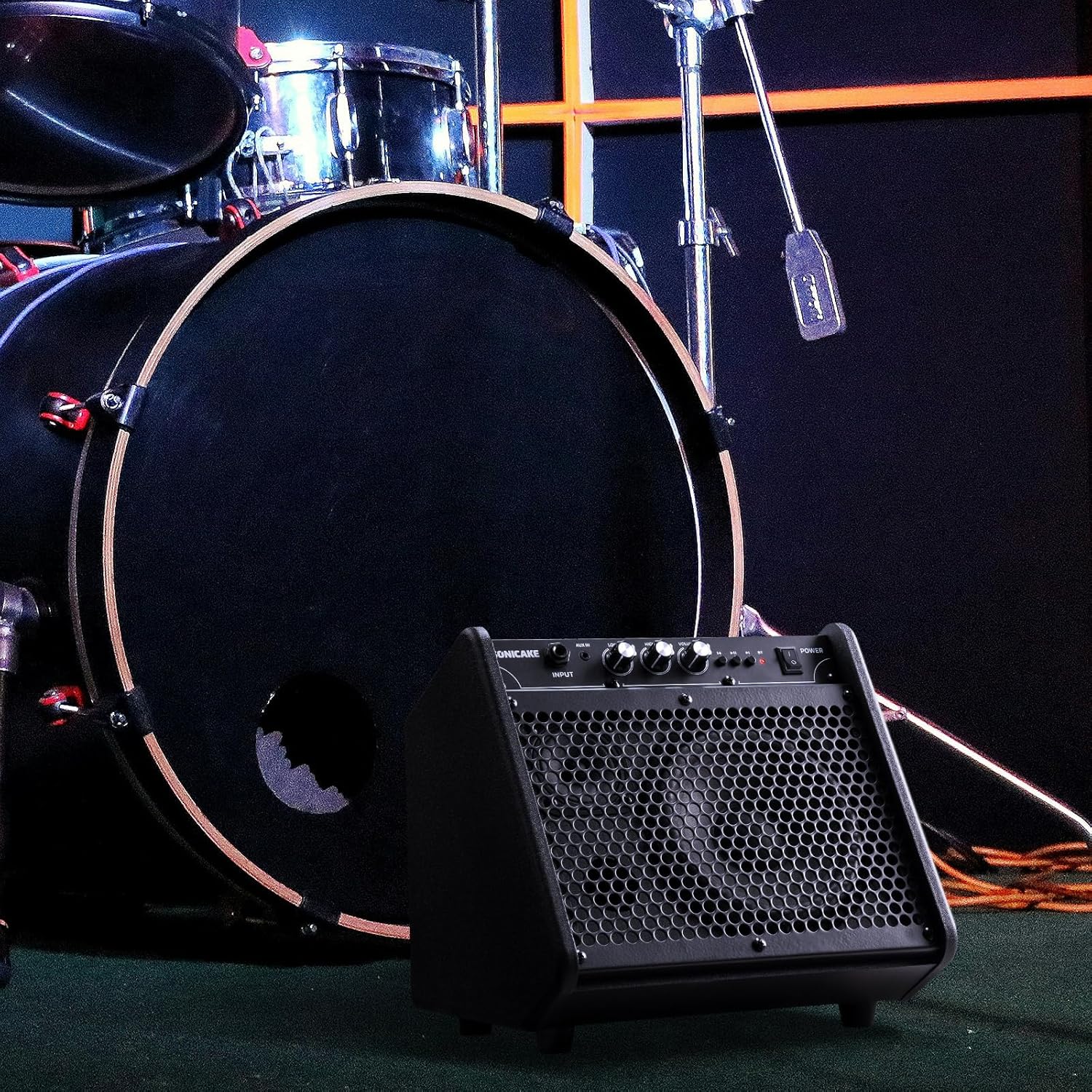 SONICAKE 20W Electric Drum Amp, Portable BT Drum/Keyboard Amplifier Speaker System with Dual Drivers for Home Practice, QDM-20