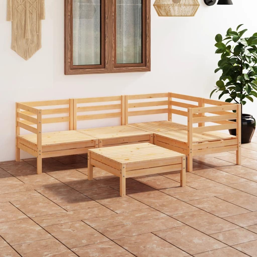 5 Piece Patio Lounge Set Solid Pinewood,Wooden Garden Lounge Set: Relax, Nap, and Gather in Timeless Rustic Charm Outdoor Furniture Sets, Patio Furniture