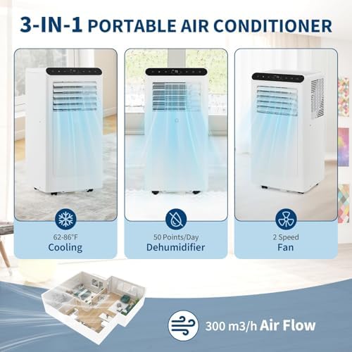 GarveeHome Portable Air Conditioner, 8000 BTU for Basement & Bedroom, Remote & Auto Evaporation, 3 in-1 Cooling Unit, Floor AC.