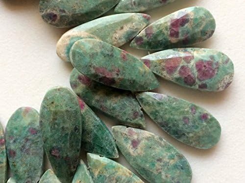 1 Strand Natural Ruby Zoisite Faceted Pear Beads, Pear Briolettes, Ruby Zoisite Necklace, 4 Inch, 9x23mm - 12x26mm