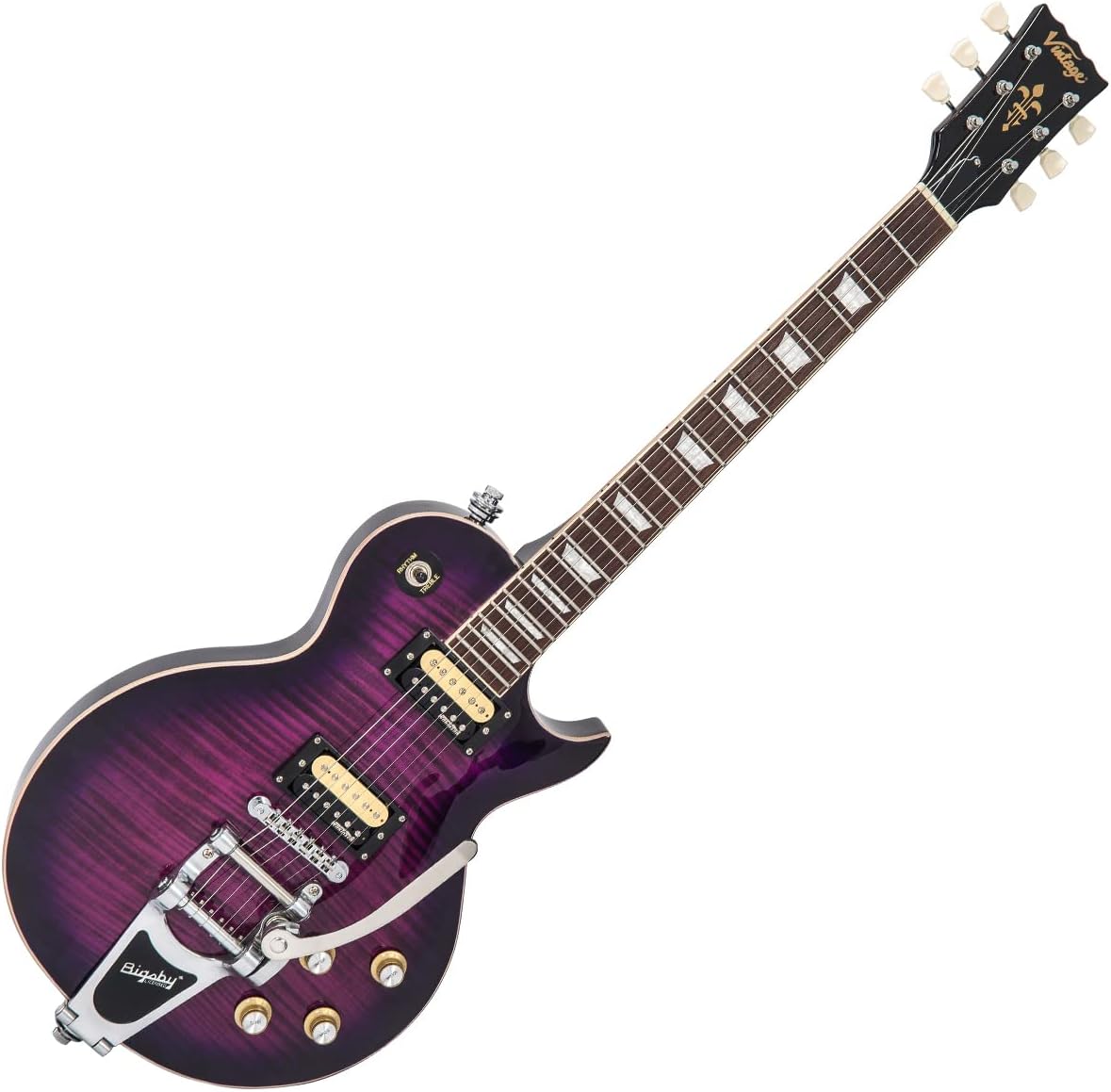 Vintage Reissued Series V100PLB Electric Guitar, Flamed Purple Burst W/ Bigsby