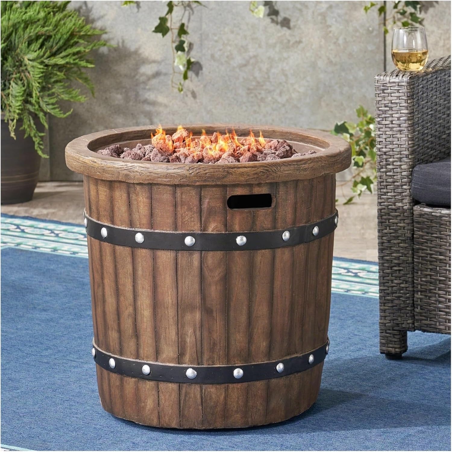 25-Inch Round Propane Fire Pit, 40,000 BTU, MgO Concrete Barrel Design with Lava Rocks, Outdoor Patio Heater for Garden, Deck, or Backyard, No Assembly Required, Propane fire Pit, Outdoor fire Pit