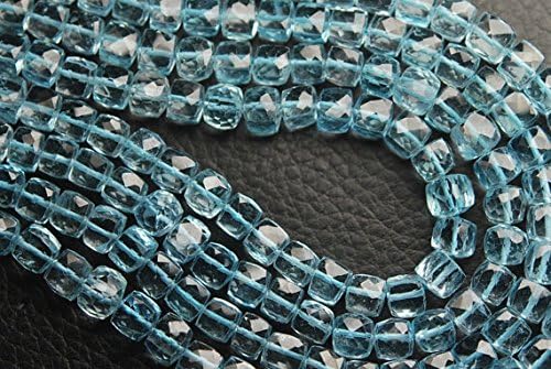13 inch natural beads strand of 4-5mm faceted cube sky blue topaz gemstone beads for DIY jewelry - necklace, bracelet, earring, ring.
