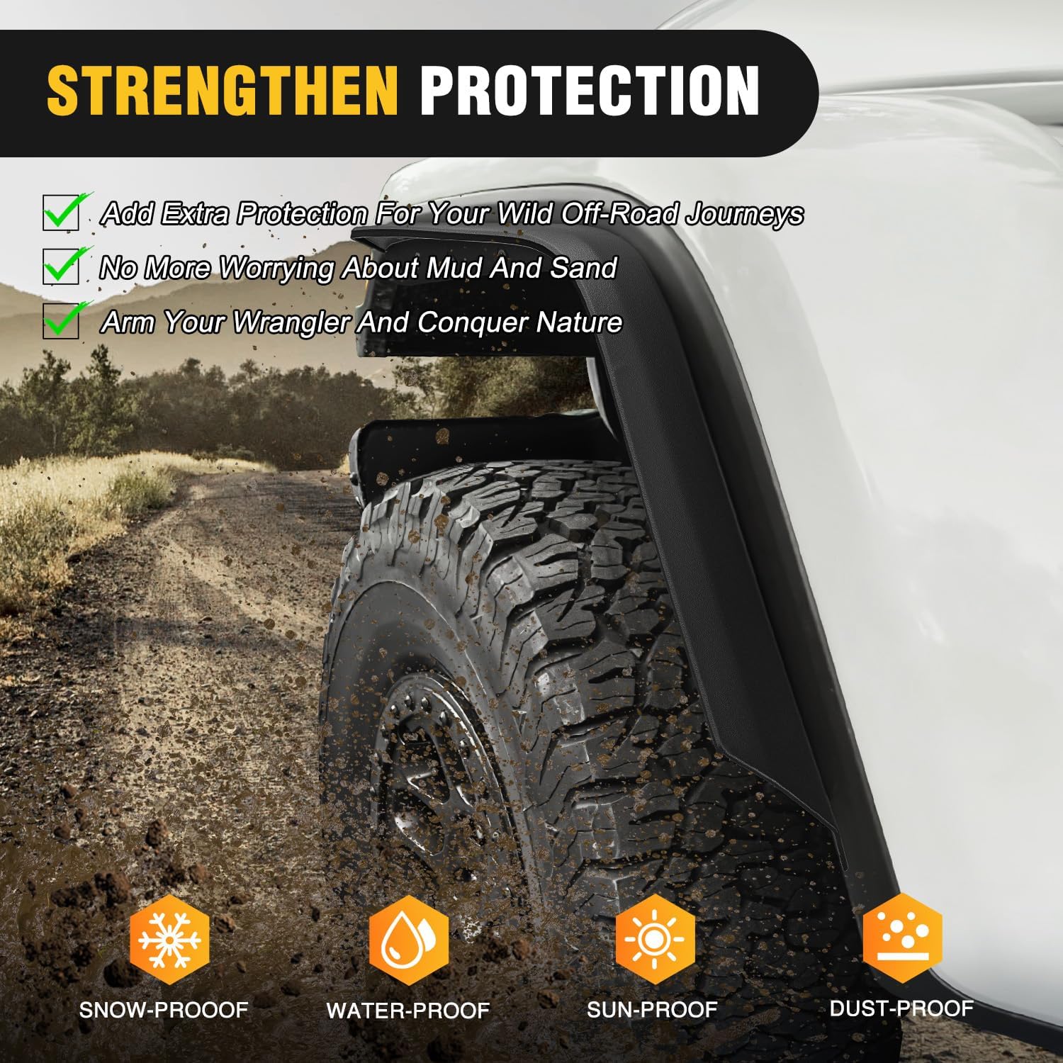 Nilight Fender Flares Extensions Set Compatible with 2020 2021 2022 2023 2024 2025 Gladiator JT Mojave & Rubicon (Only for High Wheel Arches) Off-Road Widened Front Rear Flat 4 PCS