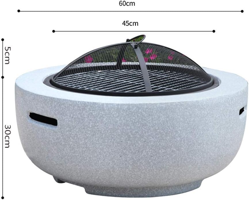 Garden Fire Pit Grill Bowl Grill Barbecue Rack Fire Pits for Garden,Large Wood Burning, with Grill and Lid Cast Iron BBQ Fire Bowl Cover 60Cm Camping Spark Guard Firepit Outdoor Fire Pits