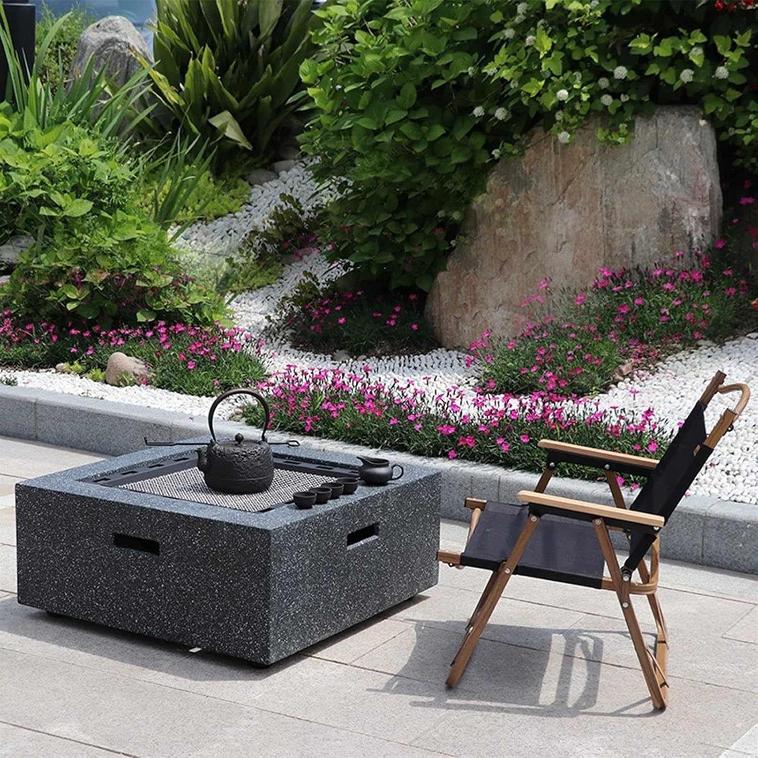 Outdoor Fire Pit 71cm Garden Terrace Heavy-Duty BBQ Table, Outdoor Cooking Fire Pit, Wood Burning Fire Bowl, Multi-Function Heating Fireplace