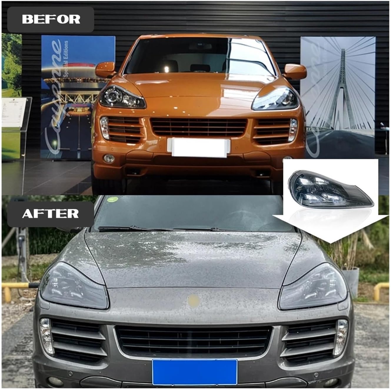 Car Head Lights Compatible For Porsche Cayenne 957 2007-2010 Headlight LED Matrix Front Lamp DRL Auto Accessories Plug Play(R rudder)
