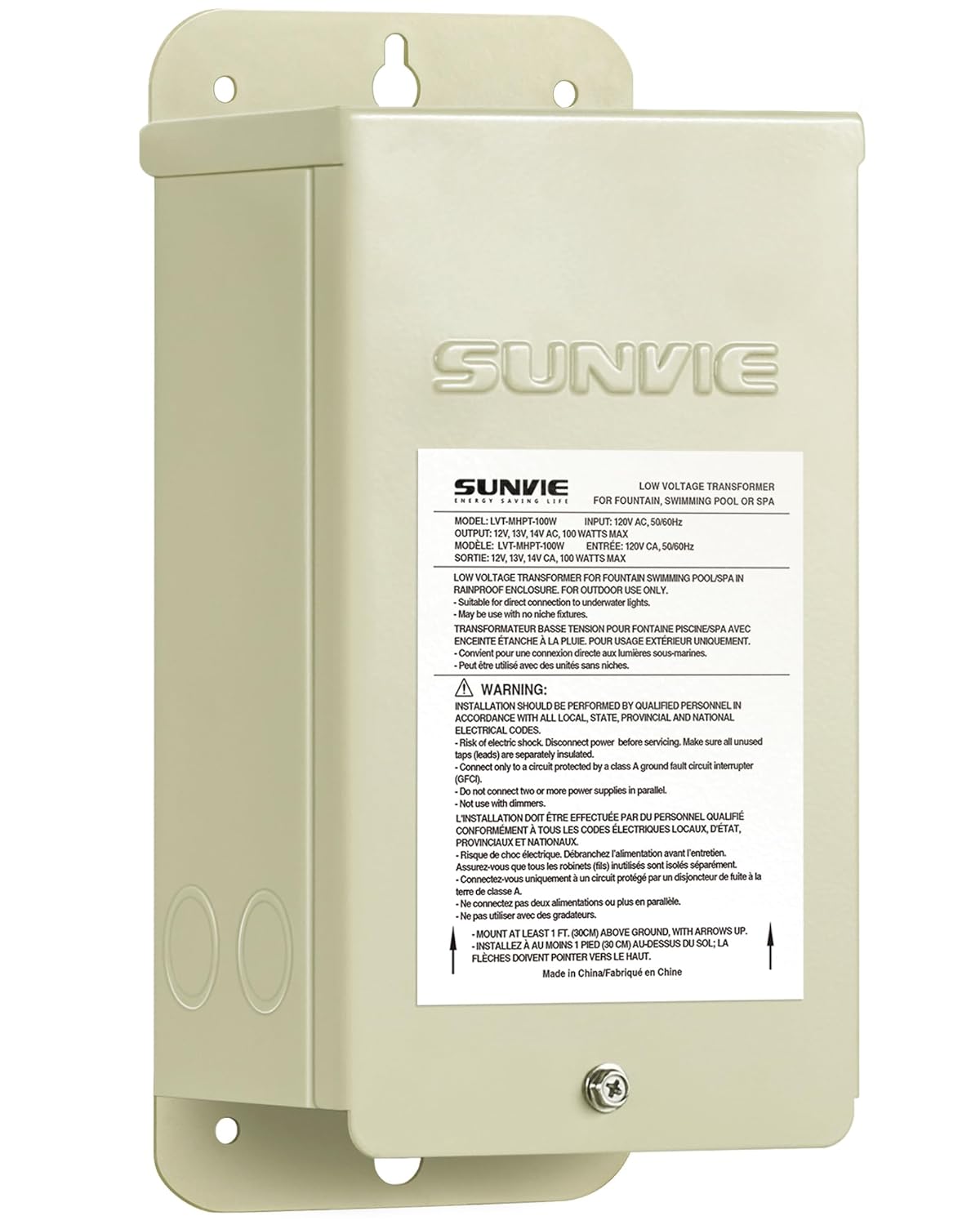 SUNVIE 100W Pool Light Transformer 120V to 12V/13V/14V AC Outdoor Weatherproof Low Voltage Transformer Multi-Tap for Pond Fountain Spa Lighting Landscape & Underwater Lights Outdoor Lighting Products