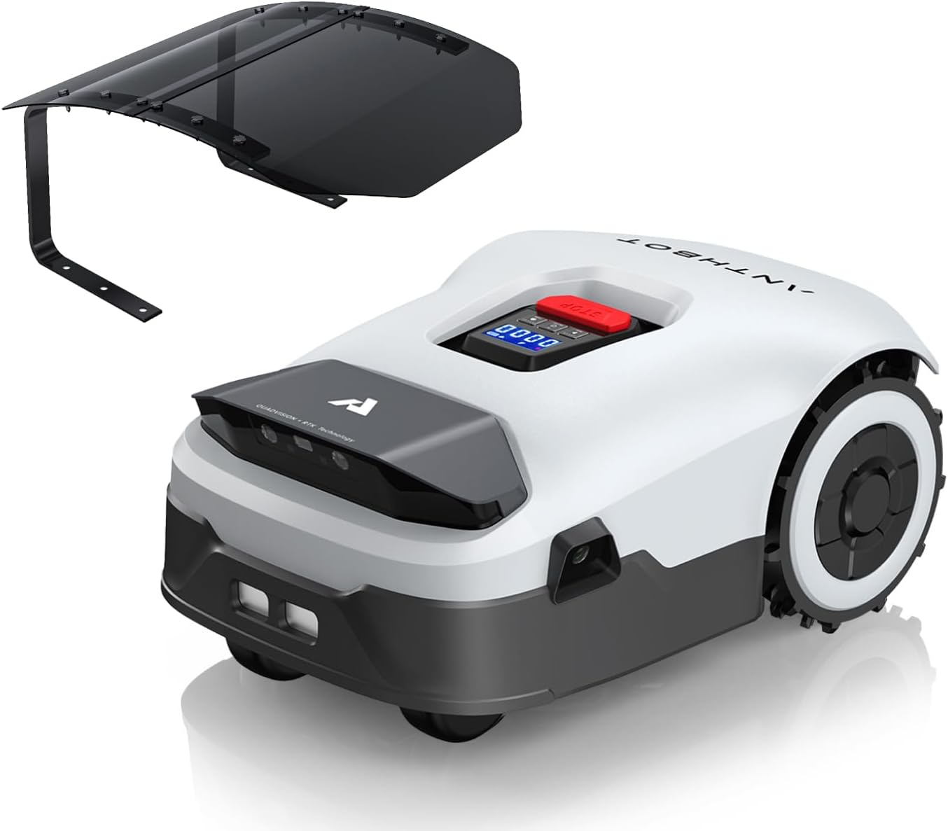 Robot Lawn Mower with Garage - NO Wire Robotic Lawnmower 0.22 Acre, Full Band RTK+4-Eye Vision, Automatic Mapping, 20 Multi-Zone Management, Accurate Obstacle Avoidance, APP Control