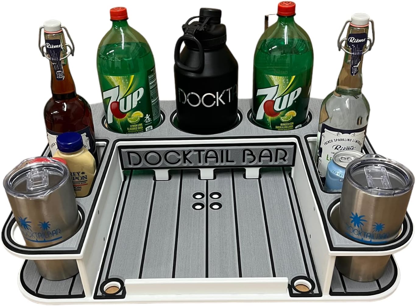 Docktail Butler Boat Table Caddy Organizer - Includes Rod Holder Mount | Portable Boat Table and Boat Bar, Marine Tables for Boats with Cup Holders, Boat Storage Accessories