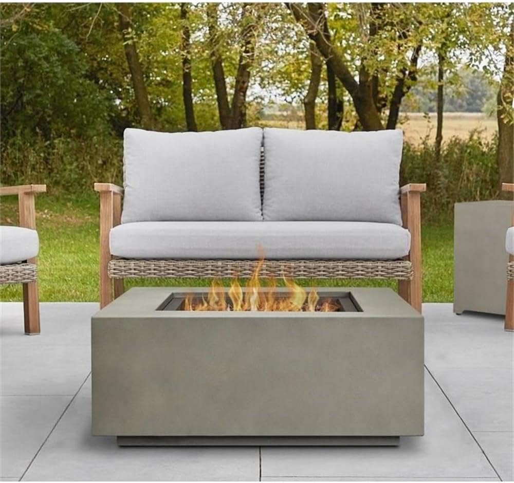 Bowery Hill Traditional Square Propane Fire Table with Conversion Kit in Gray