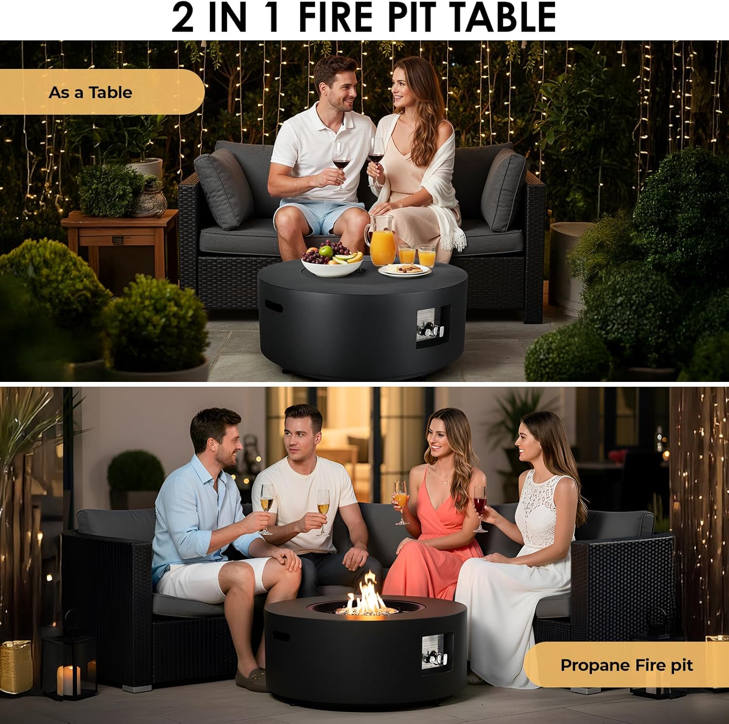TLGREEN 30in Outdoor Propane Fire Pit Table,2 in 1 Round Gas Fire Pit Table with Tank,50,000 BTU,Rain Cover,304 Stainless Burner,Blue Glass,for Outside,Patio,Deck,Backyard,Garden,Pool,Dark Grey