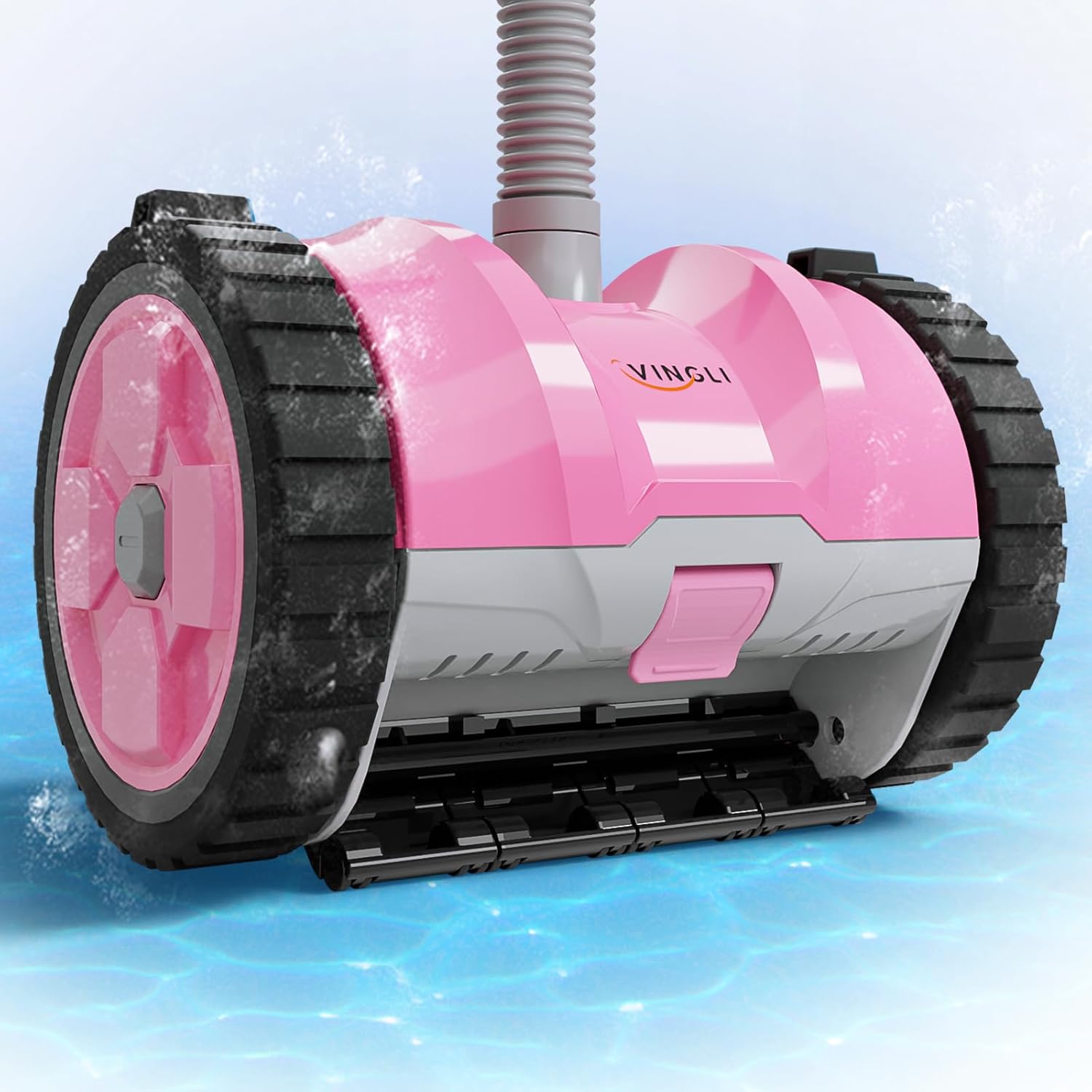 (2025 Upgrade) VINGLI Automatic Suction-Side Pool Vacuum Cleaner, Powerful Wall-Climbing Sweeper for Inground Pools, Includes 39.6ft Tangle-Free Hose (Pink&Gray)