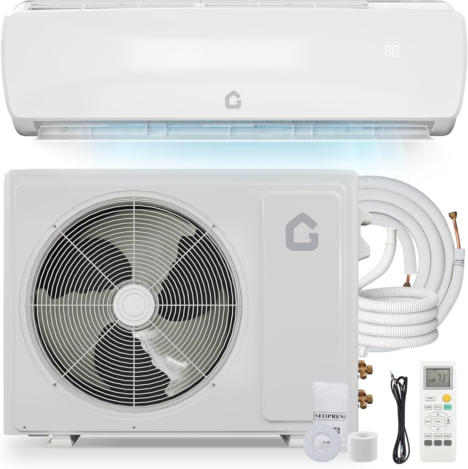 18000BTU Mini Split Air Conditioner & Heater, 19 SEER2 208-230V Inverter Heating and Cooling Up to 1250 Sq. Ft, Ductless Split AC Unit System with Heat Pump & 9.8Ft Installation Kit