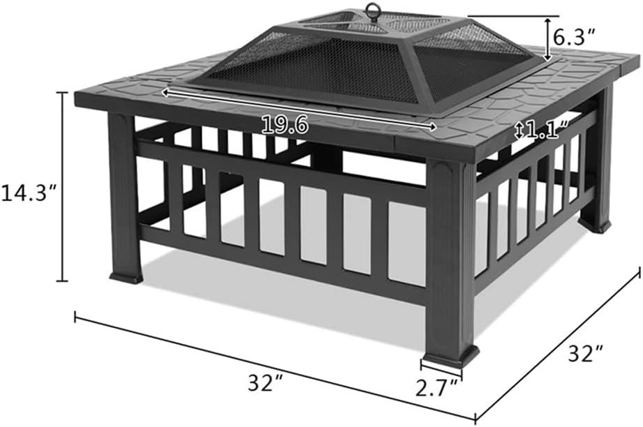 32 Inch Brazier Outdoor Camping Stove Garden Portable Courtyard Metal Fire Pits Bowl with Accessories BBQ Grills, black