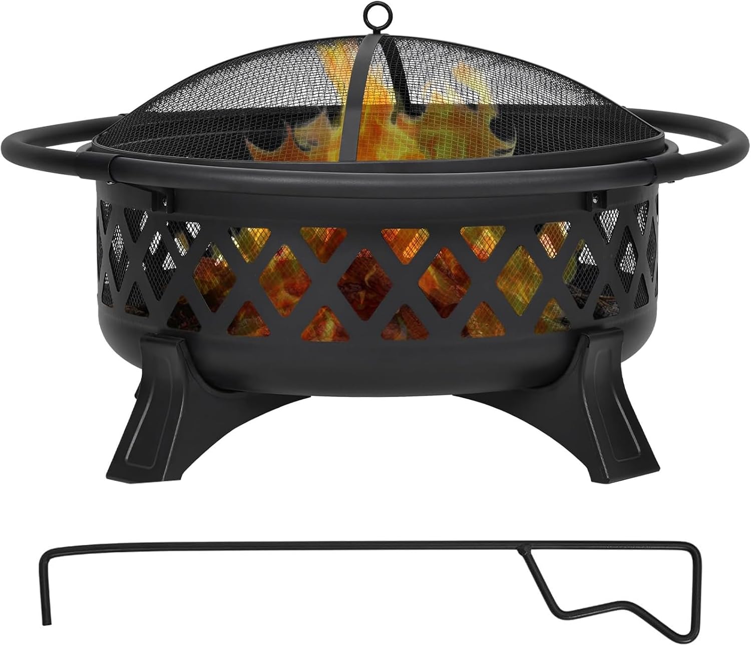 36 Inch Outdoor Fire Pit, Wood Burning Firepits with Fireproof Lid & Poker, Black Cold-Rolled Steel Fire Pit for Backyard Patio Camping