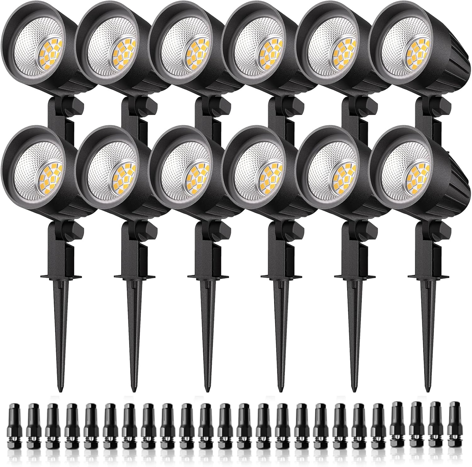 Low Voltage Landscape Lighting, 15W LED Landscape Spotlights with Connectors 12V-24V AC/DC 3000K IP66 Waterproof Warm White Spotlights for Yard Garden Pathway Outdoor (12 Pack)