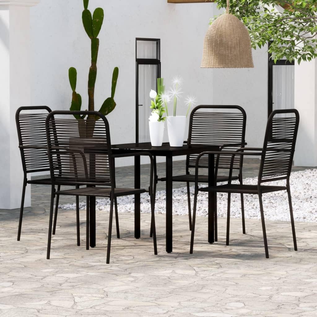 5 Piece Patio Dining Set Black,Modern Dining Set with Glass Table and Cotton Rope Chairs for Patio, Garden, and Kitchen Patio Furniture Sets, Outdoor Furniture Sets