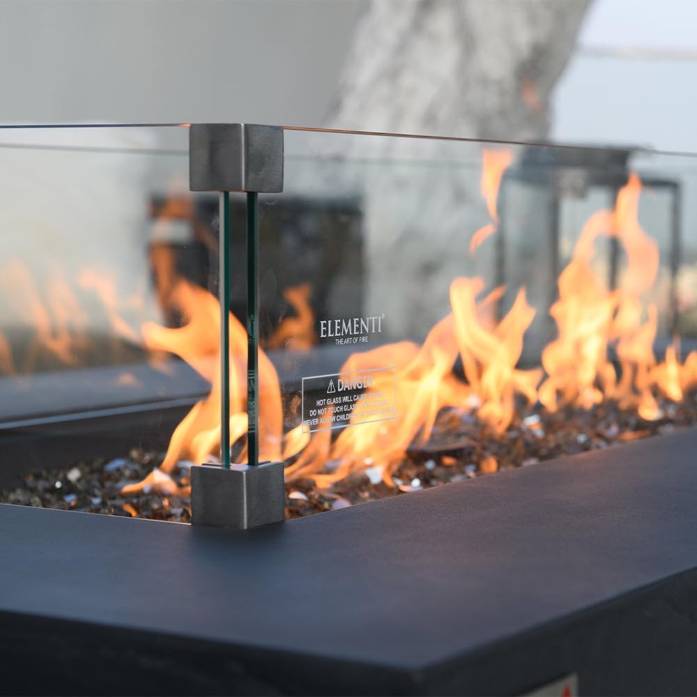Elementi Plus Glass Wind Screen Outdoor Firepit Bowl Wind Guard Rectangular Clear Fire Pit Glass Guard Fireplace Screen Tempered Glass Wind Shield Firepit Accessories - 40.4 x 15.2 Inches