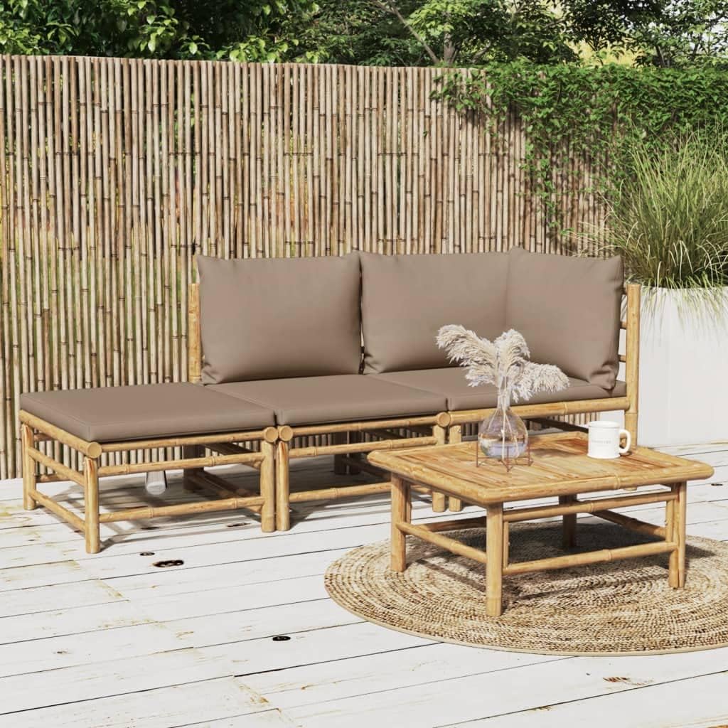 3 Piece Patio Lounge Set with Taupe Cushions Bamboo,Elegant Bamboo Patio Lounge Set for Relaxing Comfort and Style Patio Furniture, Outdoor Furniture Sets