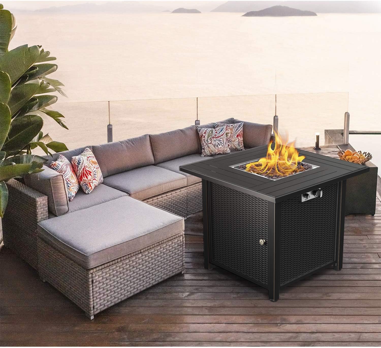 Propane Fire Pit 30 Inch Outdoor Gas Fire Pit | Steel Fire Table with Lid | Patio Fire Pit Table & Outdoor Fire Pir Propane for Deck, Garden & Backyard | Powerful Propane Outdoor Fire Pit 50,000 BTU