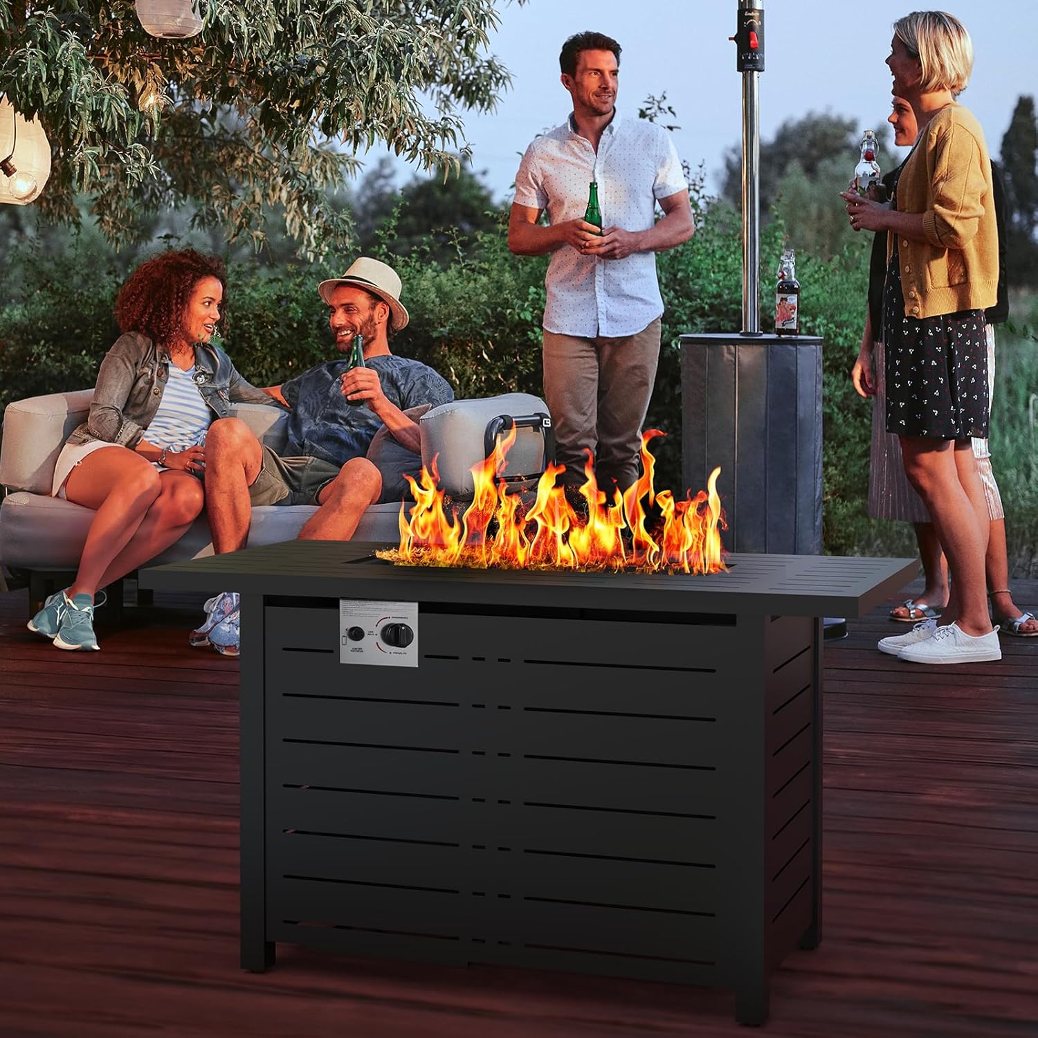 ZAFRO 43Inch 2-in-1 Fire Pit Table & Firepit - Adjustable Flame Height, 50,000 BTU Smokeless & Windproof Design, CSA Certified Durable Metal Frame, Eco-Friendly Propane Heater for Garden/Patio